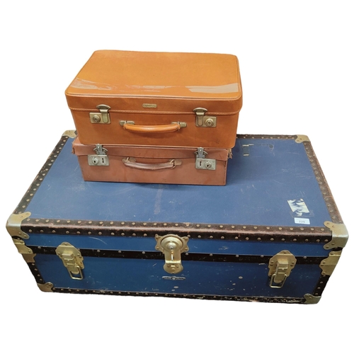 220 - OLD TRAVEL TRUNK & 2 SUITCASES