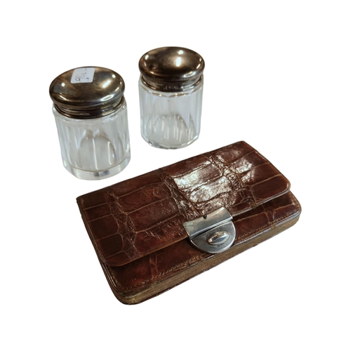 293 - 2 SILVER TOPPED JARS & EDWARDIAN PURSE