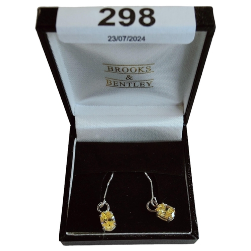 298 - PAIR OF SILVER DIAMONIQUE YELLOW CITRINE EARRINGS