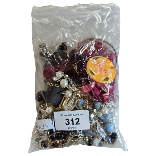 312 - BAG OF COSTUME JEWELLERY