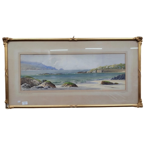 7 - SUPERB G.W.MORRISON  - WATERCOLOUR - PORT-NA-BLAGH DONEGAL 74cm X 26cm