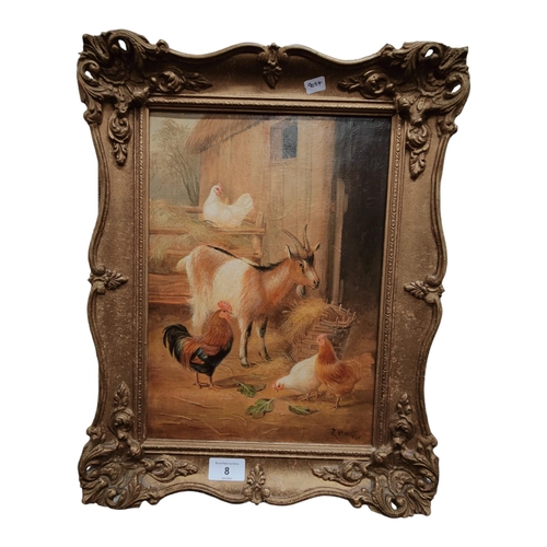 8 - ANTIQUE OIL PAINTING FARM ANIMALS BY R.HUNT