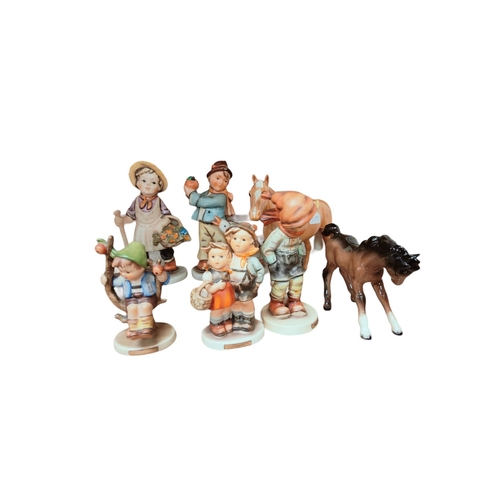 81 - 2 BESWICK HORSES, 3 GEOBEL FIGURES & 2 WESTERN GERMAN FIGURES