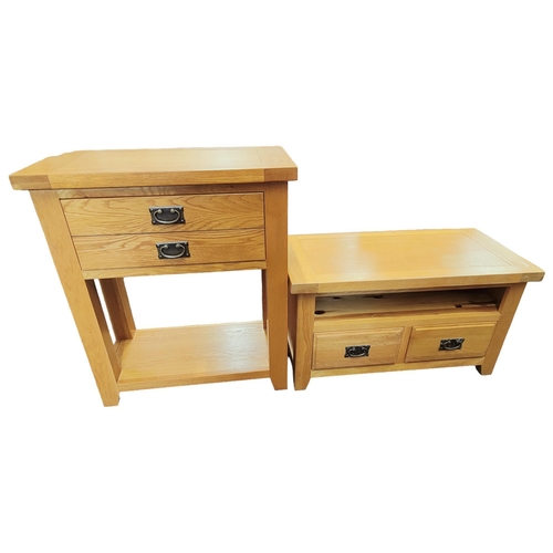 130 - OAK 2 DRAWER HALL TABLE & OAK COFFEE TABLE/TV STAND