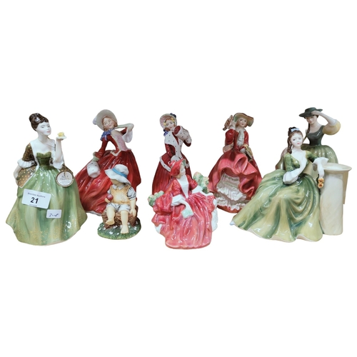 21 - 7 ROYAL DOULTON FIGURES & 1 OTHER