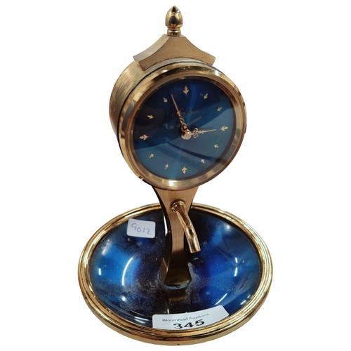 345 - VINTAGE BRASS & BLUE ENAMEL SAINT BLAISE DESK CLOCK