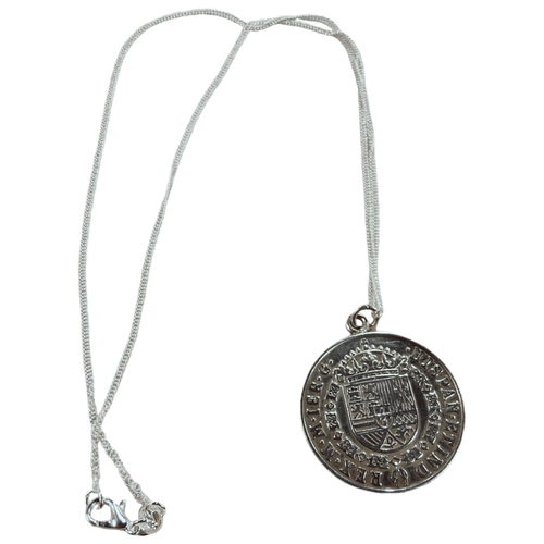 351 - SILVER COIN PENDANT ON SILVER CHAIN