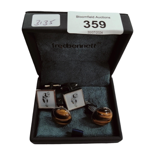 359 - MAGIC EROTIC CUFFLINKS & PAIR OF SILVER & TIGERSEYE CUFFLINKS