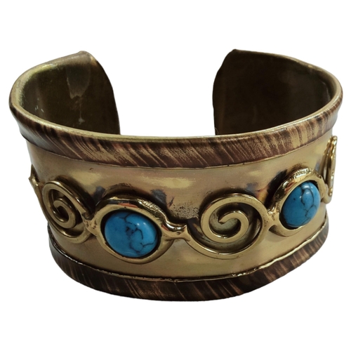 360 - ORNATE ETHNIC CUFF BANGLE SET WITH TURQUOISE