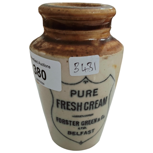 380 - RARE PURE FRESH CREAM, FORSTER GREEN & CO. LTD BELFAST STONE JAR