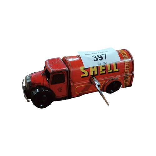 397 - BRIMTOY POCKET TOY SERIES TINPLATE CLOCKWORK SHELL TANKER