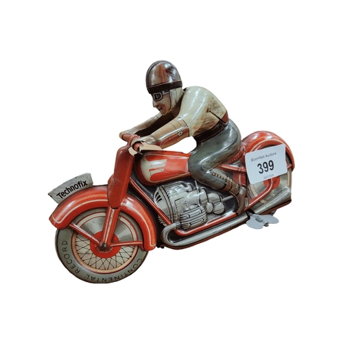 399 - ANTIQUE TECHNOFIX TINPLATE GERMAN CLOCKWORK MOTORCYCLE