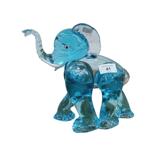 41 - AQUA BLUE MURANO GLASS ELEPHANT