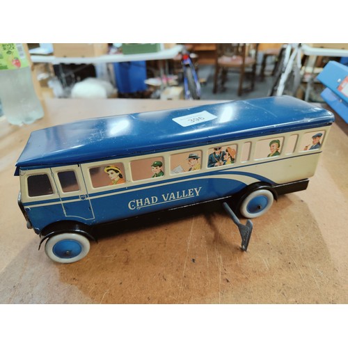 396 - CHAD VALLEY CLOCKWORK BLUE TINPLATE BUS 30cm