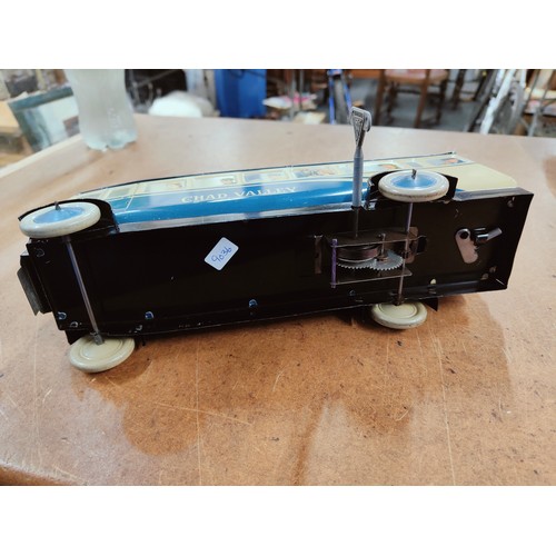 396 - CHAD VALLEY CLOCKWORK BLUE TINPLATE BUS 30cm