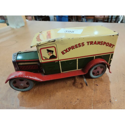 398 - ANTIQUE WELLS TOYS EXPRESS TINPLATE CLOCKWORK VAN