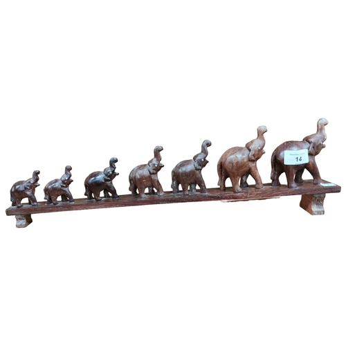 14 - SET OF CARVED WOOD ELEPHANTS