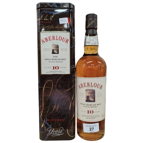 27 - BOTTLE OF 10 YEAR ABERLOUR SINGLE HIGHLAND MALT SCOTCH WHISKY