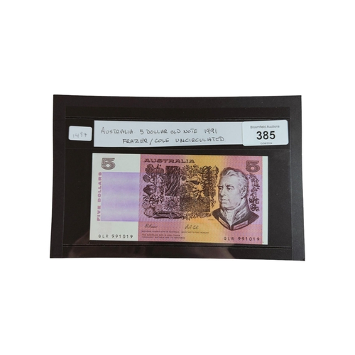 385 - AUSTRALIA 5 DOLLAR BANK NOTE 1991 FRAZER/COLE (UNC)