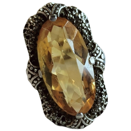 410 - SILVER MARCASITE AND CITRINE RING