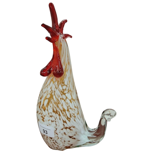 93 - COLOURED GLASS COCKEREL 27CM TALL