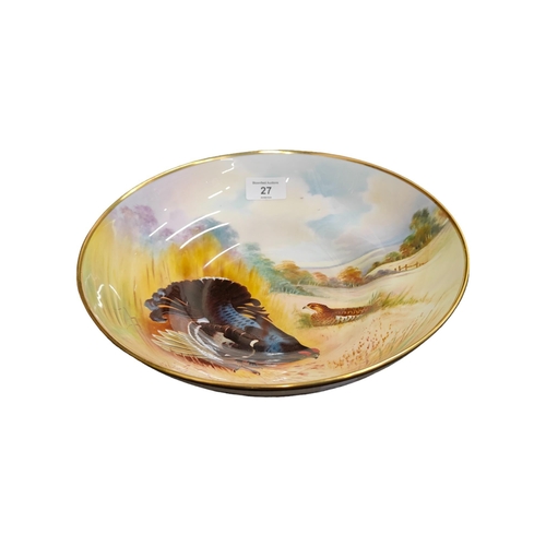 27 - AYNSLEY HAND PAINTED BOWL 'BLACK GROUSE' SIGNED J.SHAW