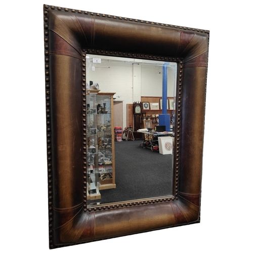 4 - LARGE MODERN LEATHER FRAMED MIRROR 111cm x 85cm