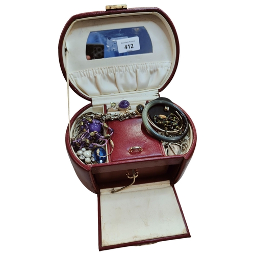 412 - LEATHERETTE JEWELLERY CASE & JEWELLERY