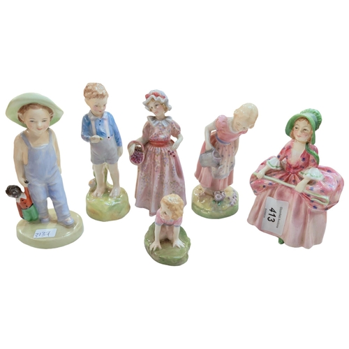 413 - 6 SMALL RARE ANTIQUE ROYAL DOULTON FIGURES FROM A PRIVATE COLLECTION