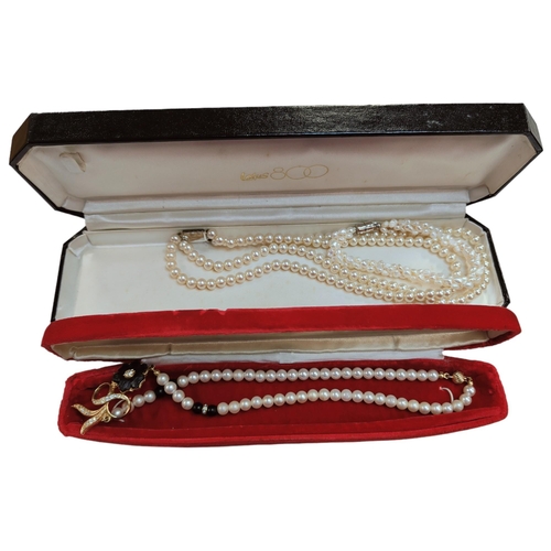 432 - 2 X PEARL NECKLACES (BOXED) AND PEARL BRACELET