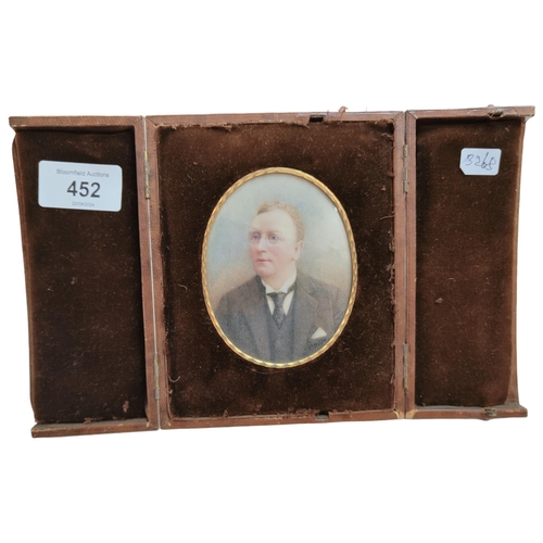 452 - MINIATURE WATERCOLOUR IN LEATHER CASE