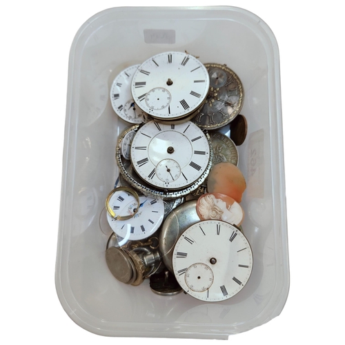 462 - BOX OF WATCH PARTS, COINS AND LOOSE CAMEOS