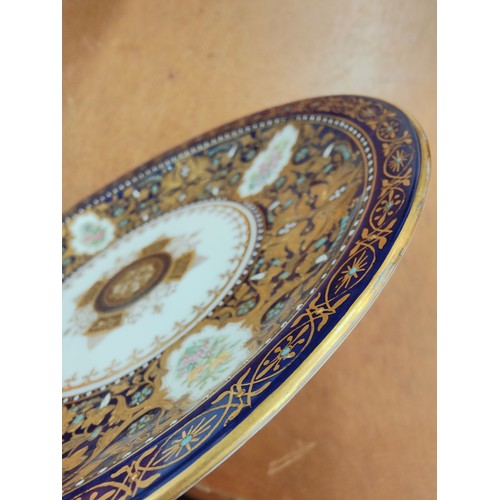 454 - ROYAL CROWN DERBY 19TH CENTURY RAISED GOLD ENCRUSTED COBALT CABINET PLATE