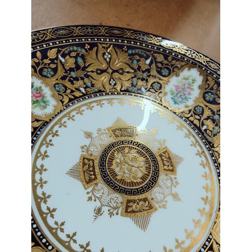 454 - ROYAL CROWN DERBY 19TH CENTURY RAISED GOLD ENCRUSTED COBALT CABINET PLATE