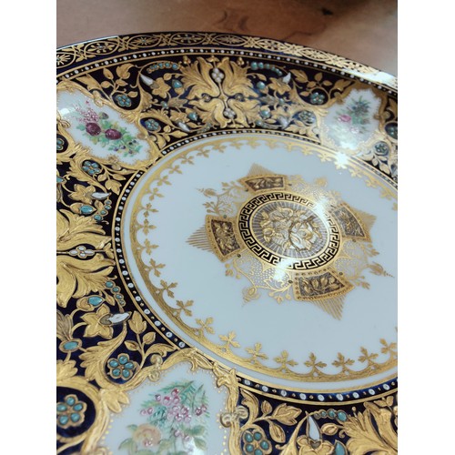 454 - ROYAL CROWN DERBY 19TH CENTURY RAISED GOLD ENCRUSTED COBALT CABINET PLATE