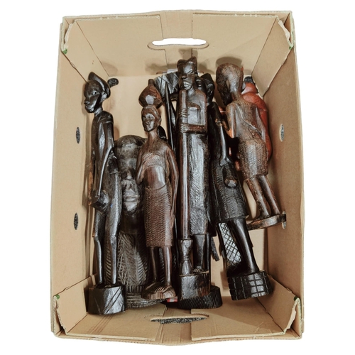 44 - BOX OF CARVED AFRICAN FIGURES