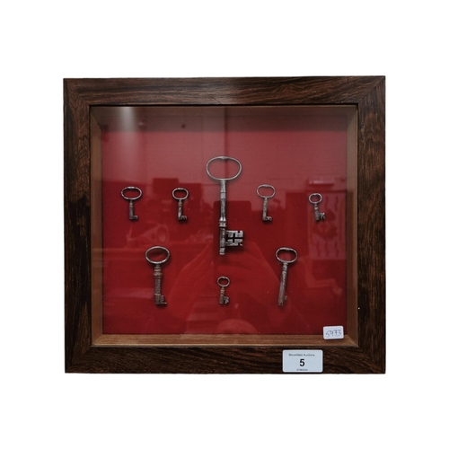 5 - SET OF ANTIQUE FRAMED KEYS