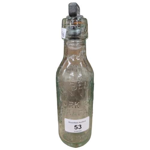 53 - ANTIQUE BOTTLE WITH ORIGINAL LID - THE BELFAST MINERAL CO. YORK STREET