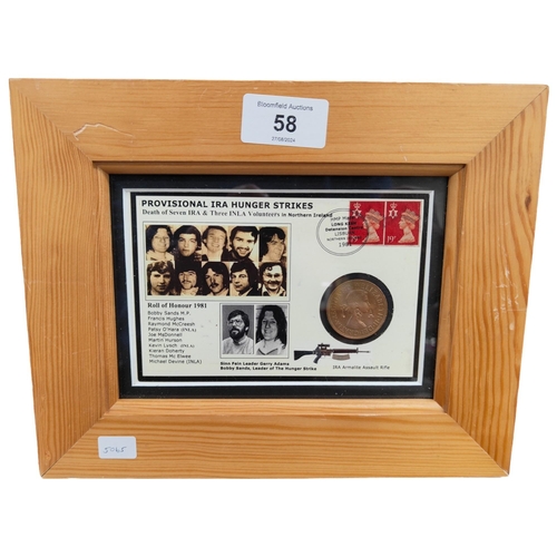 58 - FRAMED COIN WITH IRA IMPRINTS AND COMMEMORATIVE PRINT PROVISIONAL IRA HUNGER STRIKERS