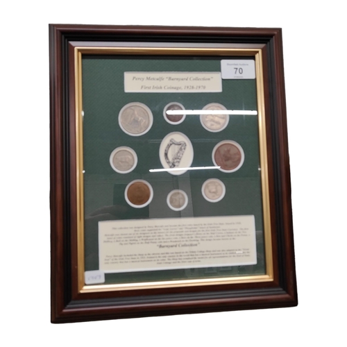 70 - FRAMED SET OF PERCY METCALFE 'BARNYARD COLLECTION' FIRST IRISH COINAGE 1928-1970