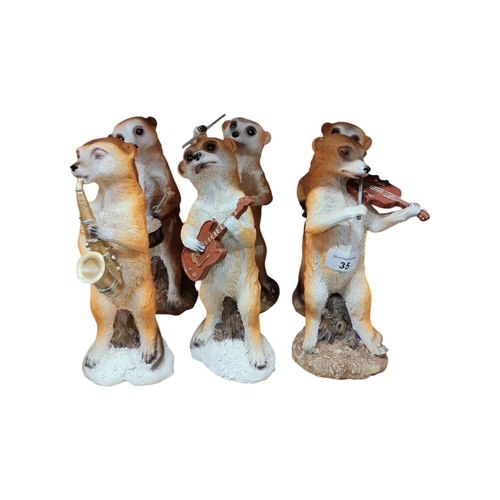 35 - 6 x MEERKAT MUSICAL FIGURES - ALL CIRCA 24cm TALL