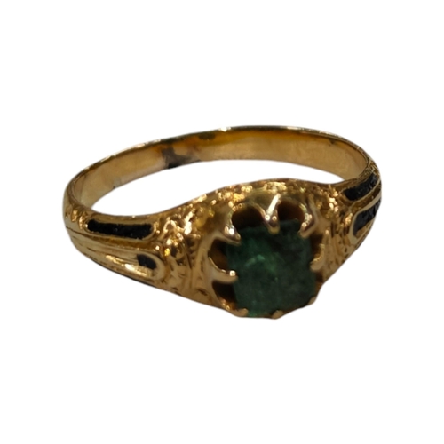 385 - LATE GEORGIAN/EARLY VICTORIAN 18 CARAT GOLD & ENAMEL RING WITH TRACES OF ORIGINAL ENAMELING