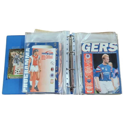 414 - FOLDER OF GLASGOW RANGERS PROGRAMMES INCLUDING EUROPEAN 1996/97