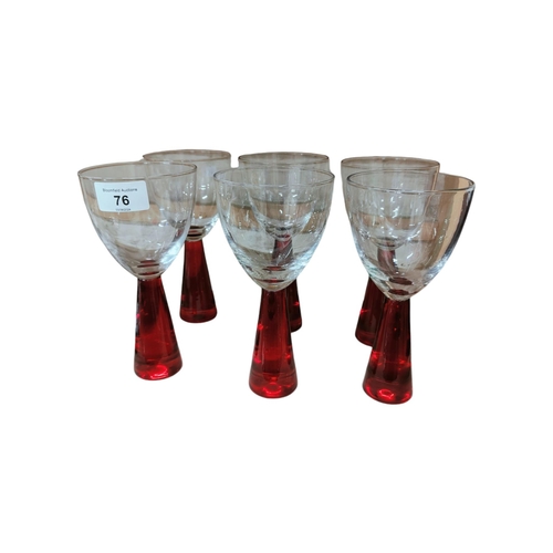 76 - SET OF 6 RED STEMMED WINE GLASSES