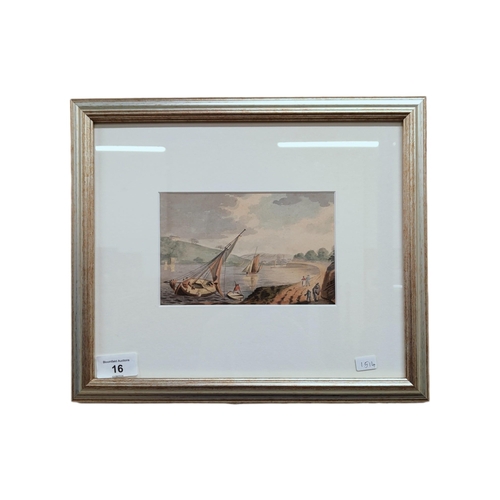 16 - WILL GREGORY - SMALL GEORGIAN WATERCOLOUR - LAKE SCENE 16cm x 10cm