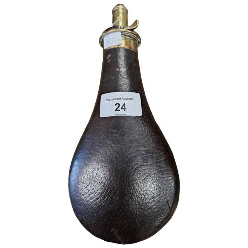 24 - SYKES LEATHER & BRASS POWDER FLASK