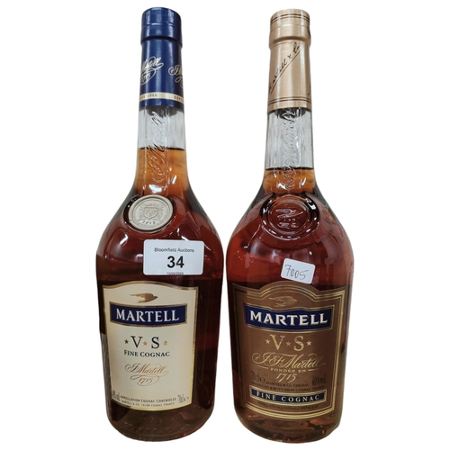 34 - 2 BOTTLES MARTELL FINE COGNAC