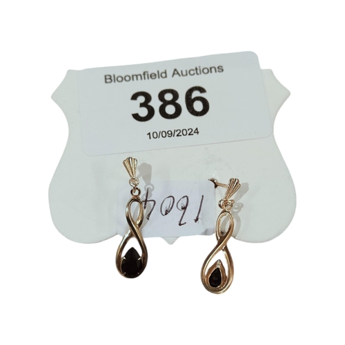 386 - PAIR OF 9 CARAT GOLD AND SAPPHIRE EARRINGS