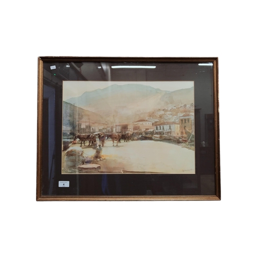 4 - DICK HART FRAMED WATERCOLOUR OF HORSES