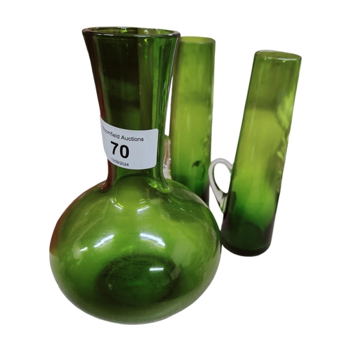 70 - 3 PIECES OF HAND BLOWN GLASS FINGER VASES